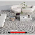 Modern Sofa And Coffee Table Set With Area Rug Decorative Plants And Ottoman