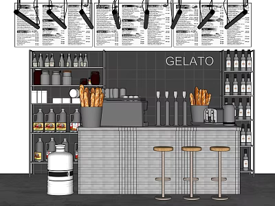 Gelato Bar Interior Featuring Counter Stools Drink Bottles And Wall Sign 3d model