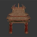 Traditional Chinese Architectural Pavilion With Tiled Roof Curved Eaves Dragon Carvings And Red Pillars