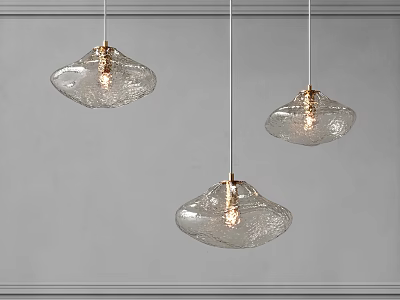 Three Modern Scallop Shaped Glass Pendant Lights with Golden Base for Interior Decoration 3d model