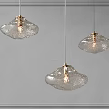Three Modern Scallop Shaped Glass Pendant Lights with Golden Base for Interior Decoration