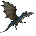 Blue Dragon As Flying Animal With Large Wings In Mid Air Flight