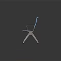 Three Seat Public Chair With Blue Cushions And Silver Metal Armrests