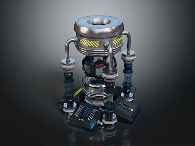 Industrial Mechanical Equipment With Circular Top Metal Legs And Yellow Warning Stripes 3d model