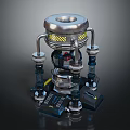 Industrial Mechanical Equipment With Circular Top Metal Legs And Yellow Warning Stripes