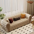 Cozy Living Room With Beige Sofa Colorful Cushions Green Plant And Floor Lamp