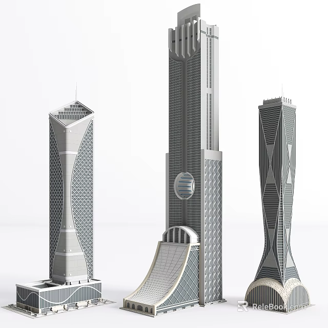 Modern Tall Office Buildings With Unique Geometric Design And Circular Structure 3d model 