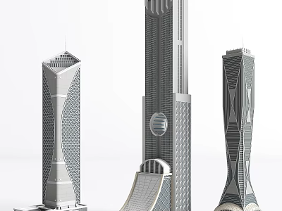 Modern Tall Office Buildings With Unique Geometric Design And Circular Structure 3d model