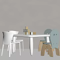 Modern Kids Table With White And Blue Chairs Stacked Wooden Blocks