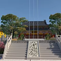 Ancient Chinese Architecture Traditional Temple Complex With Yellow Buildings Courtyard And Mountain View