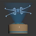 3D Holographic Blue Mechanical Structure On Metallic Base With Glowing Ring
