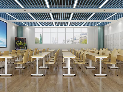 Modern School Classroom With Open Layout And Wooden Flooring 3d model