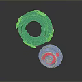 Spinning Battle Top Weapon In Green And Blue Red With Rotating Combat Design Features