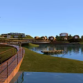 Serene Homestay Buildings By Lake With Wooden Walkway And Green Lawns