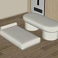 Soft Upholstered White Sofa Bench With Modern Curved Design For Indoor Wooden Floor Space