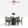 Circular Dining Table Set Featuring Six Chairs Potted Plant And Ceiling Fan