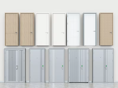 Various Design Flush Doors With Wooden White Glass And Gray Panels 3d model