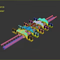 Mechanical Assembly With Blue Rails Yellow Bases And Black Components 3d model