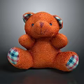 Orange Plush Teddy Bear Doll With Plaid Pattern On Ears And Feet