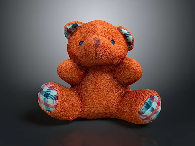 Orange Plush Teddy Bear Doll With Plaid Pattern On Ears And Feet 3d model