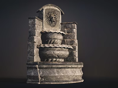 Classic Stone Fountain With Lion Head Decoration And Multi Tiered Structure 3d model