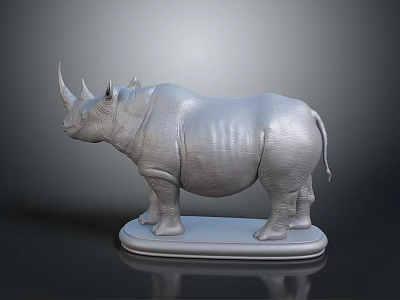 Realistic Rhinoceros 3D Sculpture Model Standing on Gray Platform with Smooth Texture 3d model