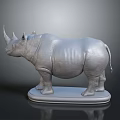 Realistic Rhinoceros 3D Sculpture Model Standing on Gray Platform with Smooth Texture
