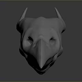 White Bird Skull Sculpture With Long Beak Horns And Detailed Texture On Dark Background