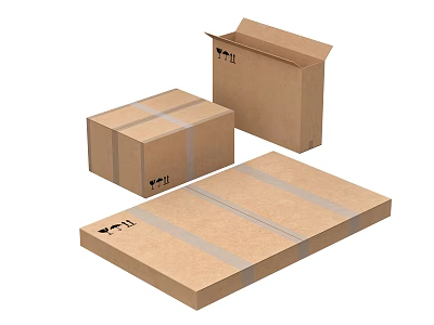Cardboard Boxes Stacked Open And Flat Tape Sealed With Logo For Packaging 3d model