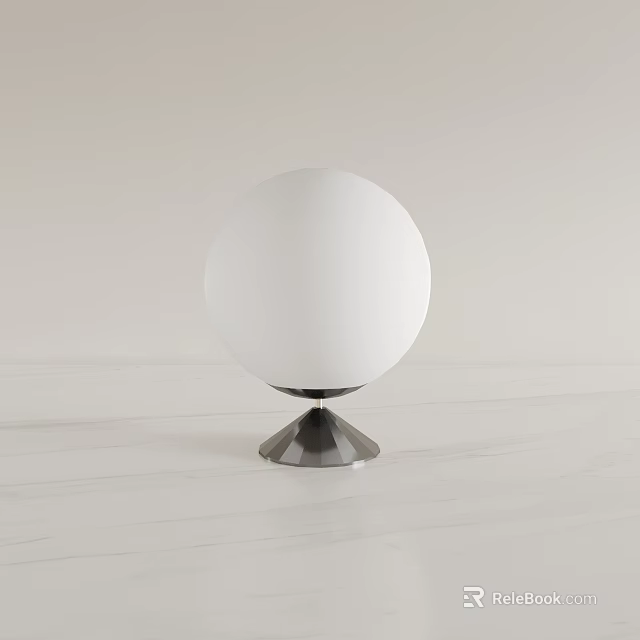White Spherical Table Lamp With Silver Base On White Tabletop Minimalist Design 3d model