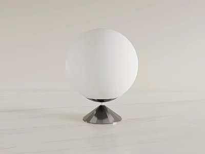 White Spherical Table Lamp With Silver Base On White Tabletop Minimalist Design 3d model