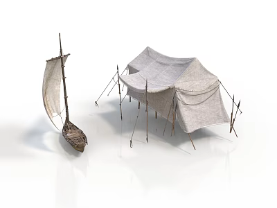 Ancient Wooden Sailing Boat With Canvas Sail And Traditional Structure Design 3d model