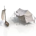 Ancient Wooden Sailing Boat With Canvas Sail And Traditional Structure Design