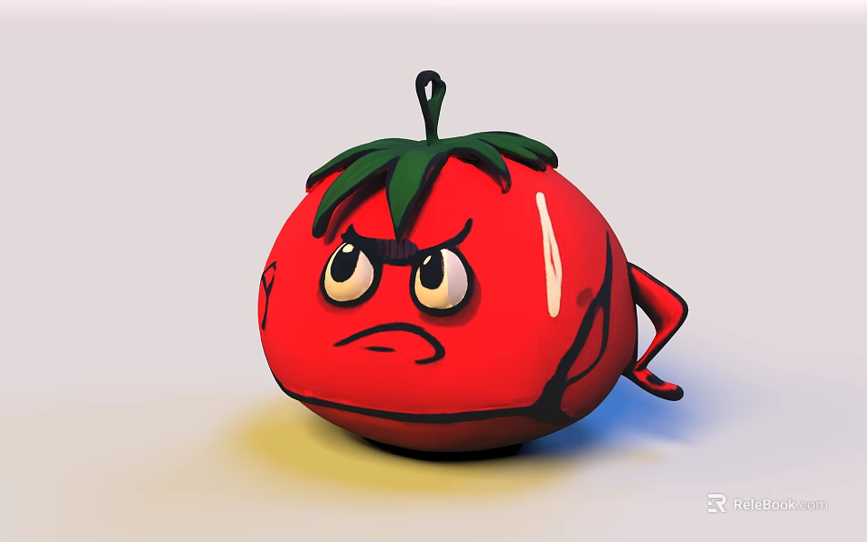 Cartoon Tomato Sculpture With Angry Expression Green Leaves And Red Body 3d model 