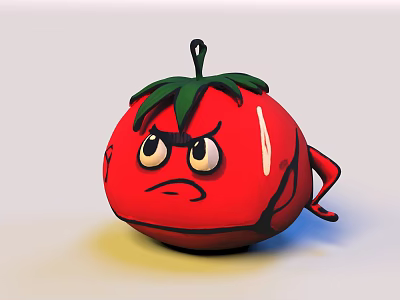 Cartoon Tomato Sculpture With Angry Expression Green Leaves And Red Body 3d model