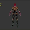 Detailed Female Superhero 3D Model With Red Blue Costume And Standing Pose