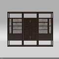 Dark Brown Wooden Bookcase With Double Doors Vertical Stripes Open Shelves And Bottom Drawers