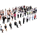 Group of people in various standing and sitting poses on white background