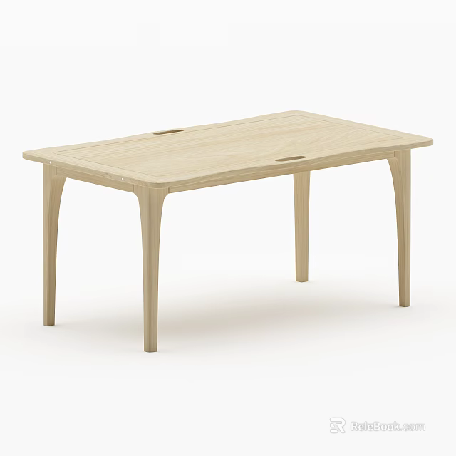 Light Wood Dining Table With Smooth Surface Simple Design And Slender Legs 3d model
