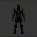 Spiked Fantasy Warrior Armor With Metallic Plates And Red Accents