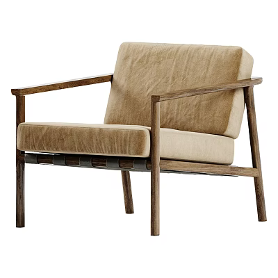 Simple Design Leisure Chair with Wooden Frame and Light Brown Cushion 3d model