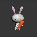 Cartoon Rabbit Character Holding Orange Carrot Standing On Green Grass Against Dark Background