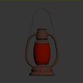 Vintage Kerosene Lamp With Copper Base Red Glass Shade And Metal Handle
