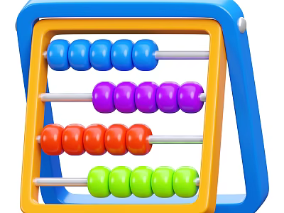 Colorful Abacus With Blue Purple Red Green Beads And Blue Yellow Frame For Kids Educational Learning 3d model