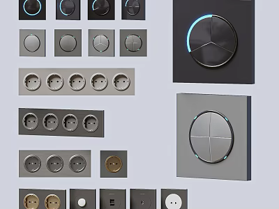 Modern Switch Panels With Various Designs LED Indicator And Socket Combinations 3d model