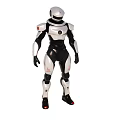 Humanoid Robot With White And Black Armor Red Accents Standing Pose 3d model
