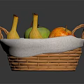 Wicker Fruit Basket With White Cloth Lining Holding Fresh Bananas Apples And Pears