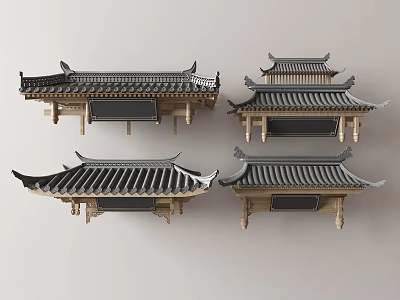 Traditional Chinese Architectural Components Featuring Tile Roofs Ornate Eaves And Wooden Brackets 3d model
