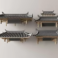 Traditional Chinese Architectural Components Featuring Tile Roofs Ornate Eaves And Wooden Brackets