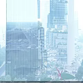 Modern Commercial Complex With Glass Curtain Walls Lush Greenery And Pedestrian Plaza